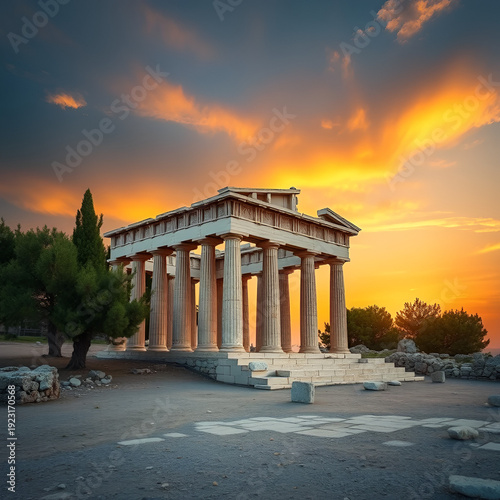 Ultra HD Temple of aphaia on aegina island in greece at sunset with trees video, old broken temple video, ancient temple video