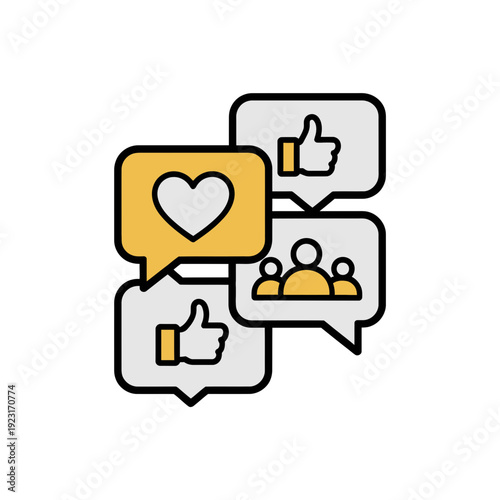 A vector graphic illustration of social media icons with likes and hearts