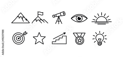 Adventure, exploration silhouette icon set. Hiking, camping symbols collection