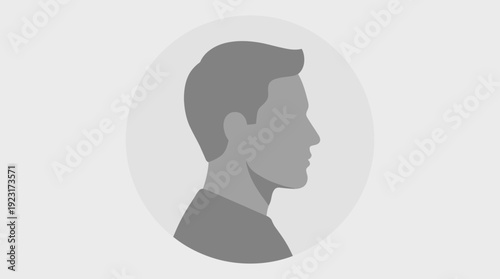Profile silhouette of a male corporate manager head in a circular frame against a neutral grey background, ideal for user profile avatars, employee directories and digital identification