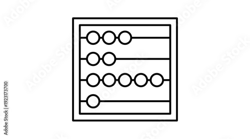 Minimalist black line icon of a traditional abacus on a white background, ideal for financial educational materials, accounting software icons and business math concepts