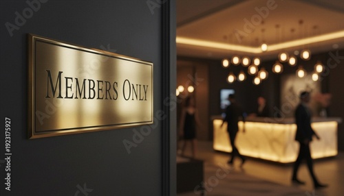 Members only sign on a wall in a luxurious hotel lobby or private club entrance