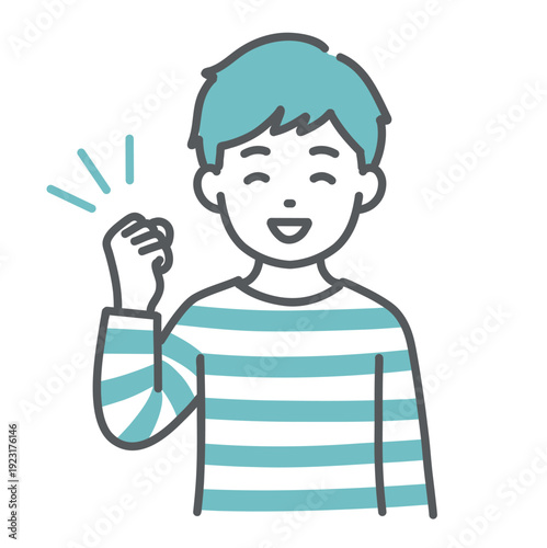 ガッツポーズをする男の子（子ども）のイラスト（応援・成功・上半身）