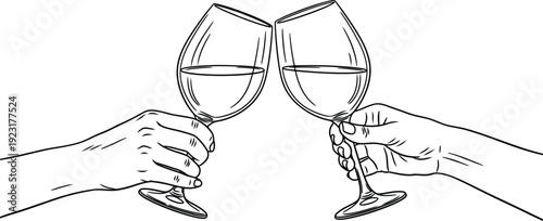 Cheers to Togetherness: Two hands raise wine glasses in a joyful toast, capturing the spirit of celebration, friendship, and togetherness.