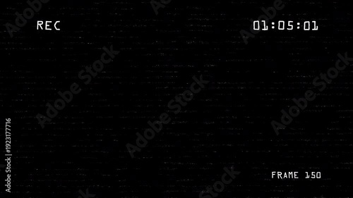 Analog DV Cam Static Noise CCTV Recording Screen Overlay with REC and Timecode, 4K Alpha Channel
