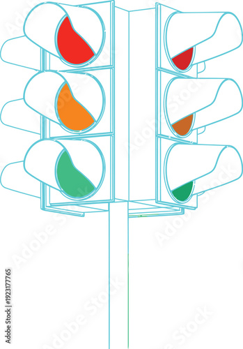 Wireframe style traffic lights showing different signal combinations