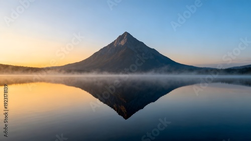 Wallpaper Mural Calm lake perfectly reflecting a solitary mountain under a soft twilight sky Torontodigital.ca