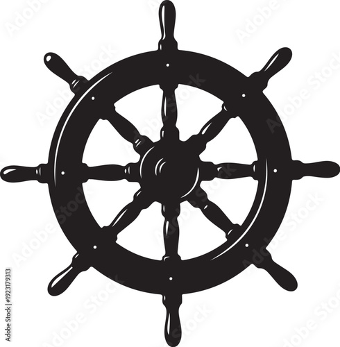 Black Ship Steering Wheel Isolated on White Background Illustration