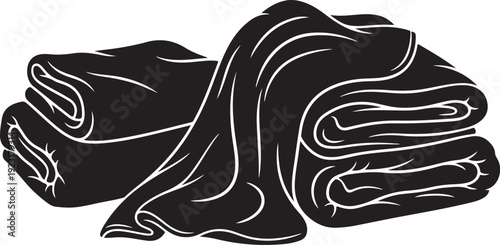 Black folded blankets with white outlines on clean background