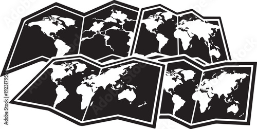 Multiple Black and White World Maps on White Background