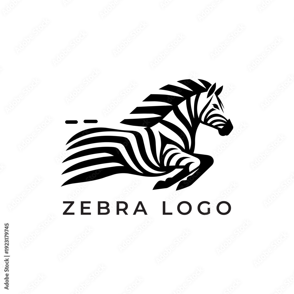 Obraz premium Abstract Zebra Logo Vector Design with Geometric Stripe Lines and Modern Jumping Silhouette for Creative Corporate Identity Professional Branding Mascot and Dynamic Nature Wildlife Business Icon