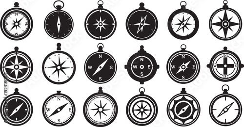 Collection of various compass symbols and navigation icons set