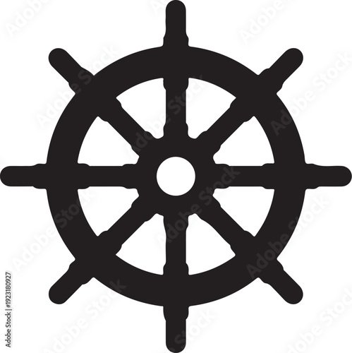 Black ship wheel icon on white background nautical symbol