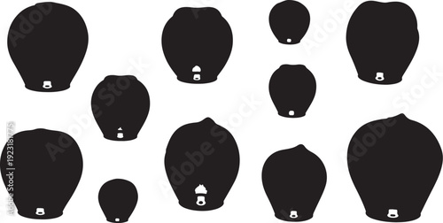 Collection of various black balaclava silhouettes on white background