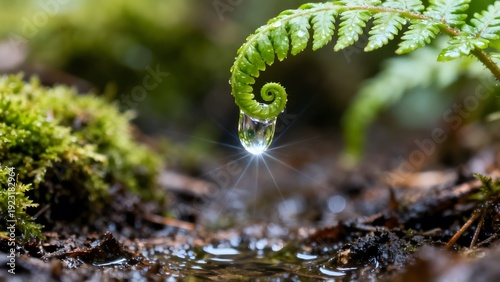 Wallpaper Mural Close-up of a vibrant green fern frond with a glistening water droplet Torontodigital.ca