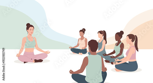 Diverse group meditating in yoga class with instructor