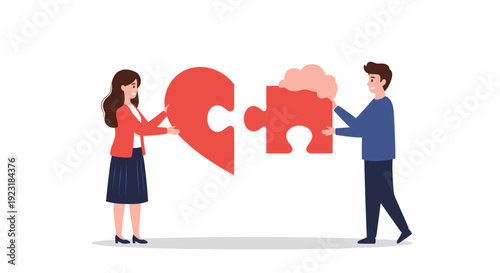 Heart and Mind Connection: Couple Collaborating to Solve Puzzle, Symbolizing Emotional Intelligence and Partnership