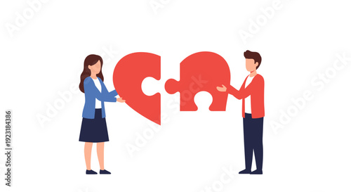 Couple Connecting Heart Puzzle Pieces: Love, Partnership & Relationship Concept