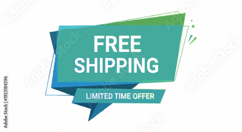 Free shipping speech bubble banner in modern flat vector style, clean geometric shapes, bold typography placeholder, smooth gradients, isolated on white background, high-resolution stock illustration.