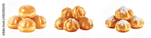 Choux pâtissiers dorés saupoudrés de sucre – Illustration pâtisserie française