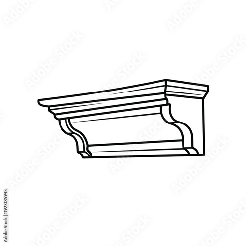 Detailed black and white line drawing of a classic architectural cornice