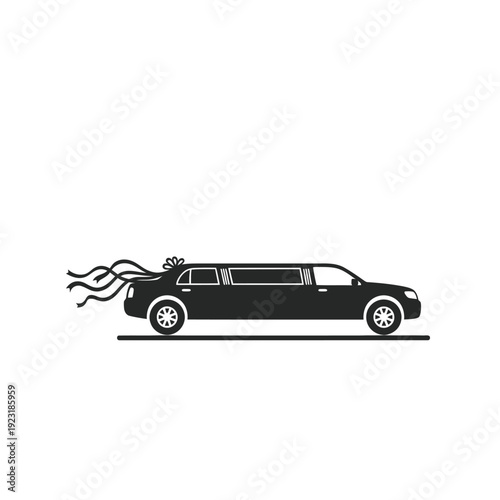 Stylized black limousine speeding with flames trailing behind it