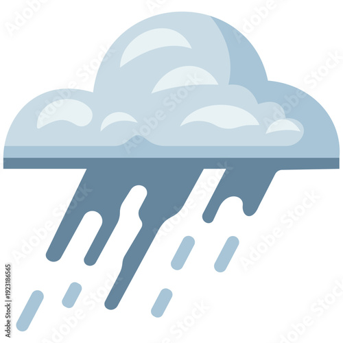Grey storm cloud with heavy rain perfect for severe weather illustrations, stormy sky designs, dramatic precipitation graphics, and intense atmospheric elements with flat style.