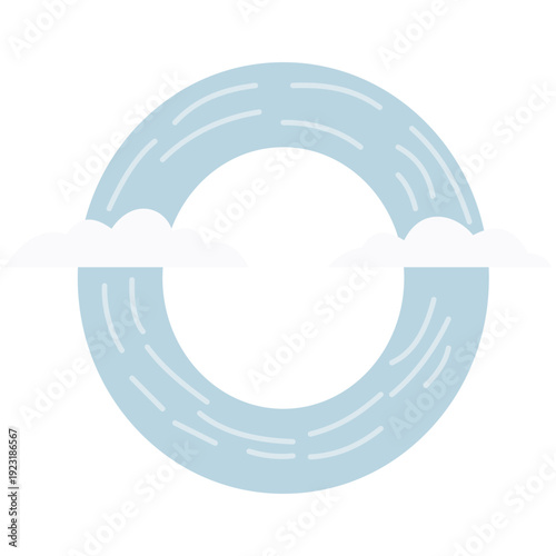 Circular swirl cloud tunnel pattern ideal for dynamic weather graphics, vortex atmospheric designs, creative sky elements, and unique decorative flat illustration style.