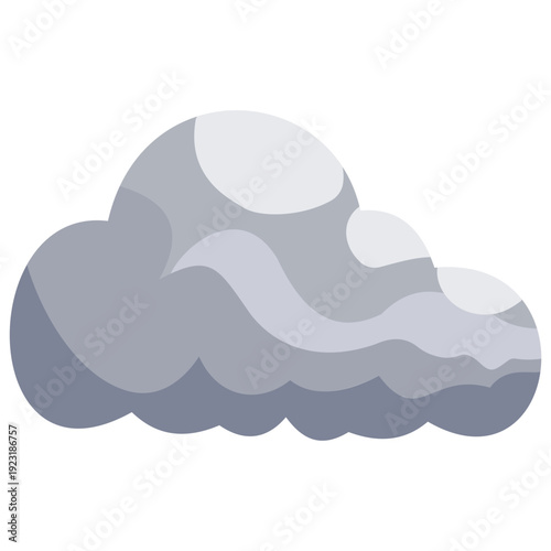 Grey layered thunder cloud perfect for stormy weather illustrations, dramatic sky backgrounds, turbulent atmospheric designs, and intense weather graphics with contemporary flat style.