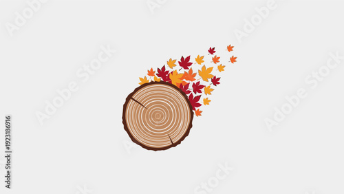 Tree Stump with Autumn Leaves Illustration.