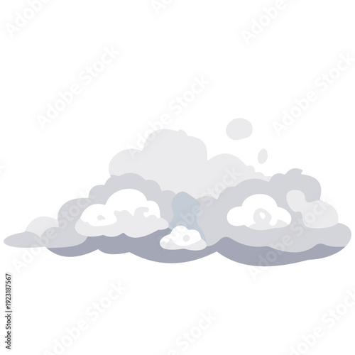Grey layered storm cloud ideal for overcast weather illustrations, stormy sky designs, dark atmospheric elements, and dramatic weather graphics with contemporary flat style.