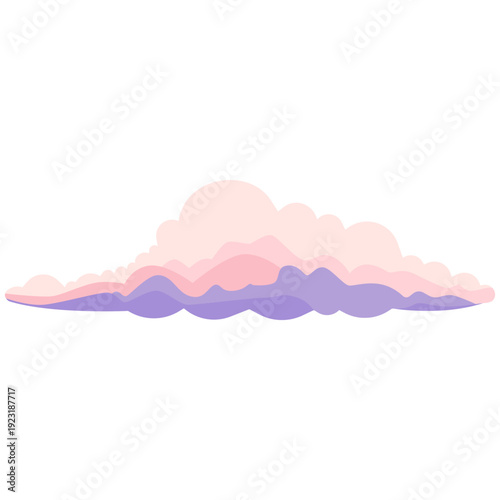 Pink and purple sunset cloud ideal for weather illustrations, romantic designs, sky backgrounds, sunset scenes, and colorful decorative elements with vibrant flat style.