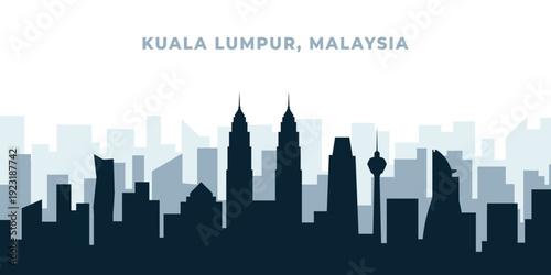 Black silhouette sketch of Kuala lumpur malaysia city skyline illustration design