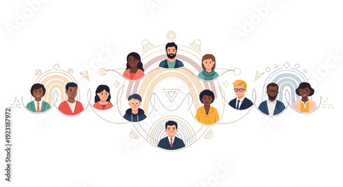 Diverse group of people icons in a circular layout promoting equality and teamwork on Zero Discrimination Day with a colorful design