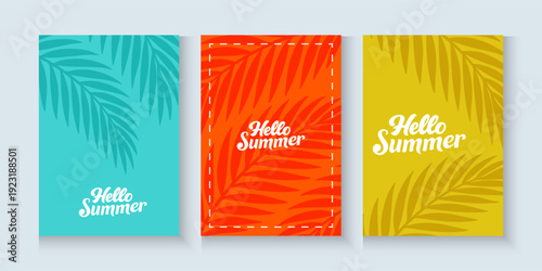 summer tropical minimal background with tropical palm leaves. colorful tropical leaves nature collection for summer or spring poster cover, flayer, cards abstract background.