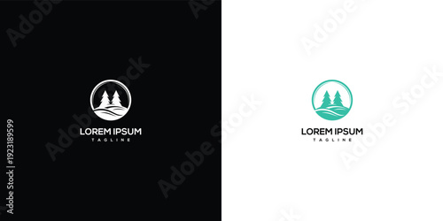 Nature Logo Trees and Hills in Circle.