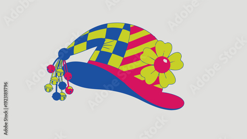 Colorful Cartoon Hat with Floral Decoration.