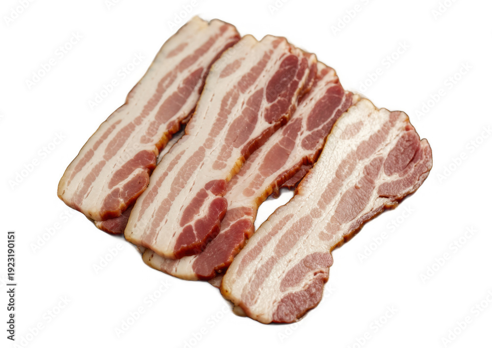 Obraz premium Sliced bacon on a wooden plate food isolated on a transparent background