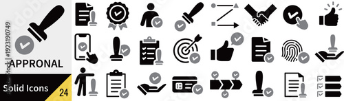 ベクターの承認に関するシルエットアイコンセット
