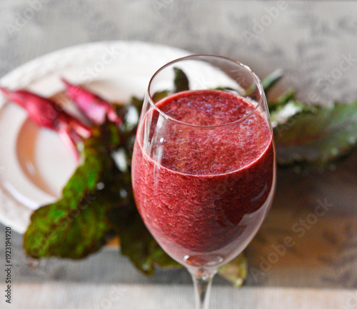 Organic beetroot smoothie. Healthy foods.