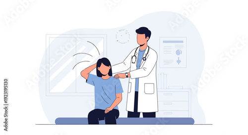 Doctor Examining Patient's Head Pain in Modern Clinic