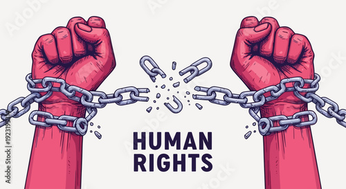 Human Rights Freedom Concept Illustration with Broken Chains and Raised Fists