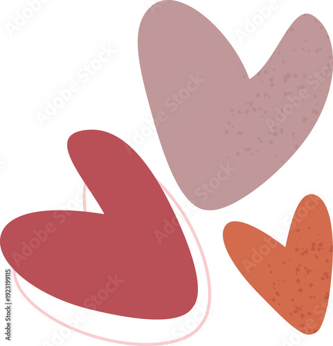Set of hand drawn wonky heart shapes in organic boho style with vector texture