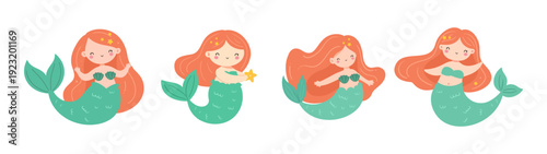 Cute kawaii mermaid illustration with soft pastel palette and simple shapes, suitable for invitation