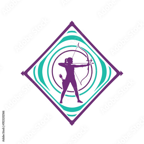 Female Archer Silhouette in Diamond Target.