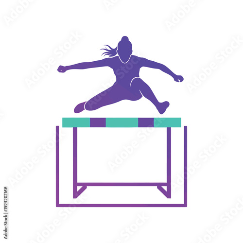Female athlete hurdling over an obstacle.