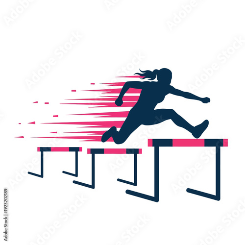 Female athlete hurdling with speed effect.