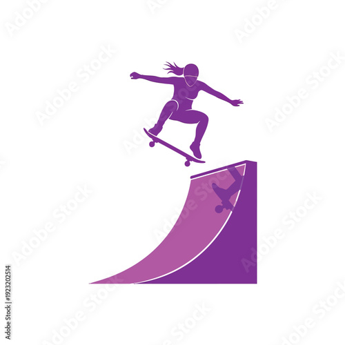 Female Skateboarder Performing Trick on Ramp.