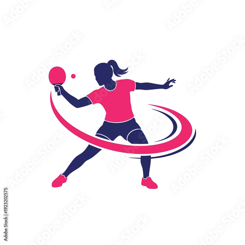 Female Table Tennis Player Silhouette Logo Design.