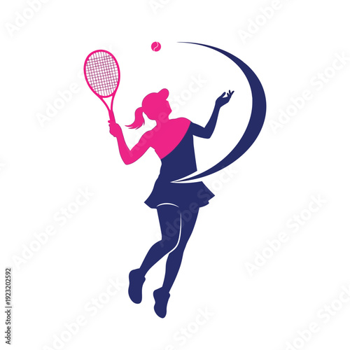Female Tennis Player Silhouette Logo Design.